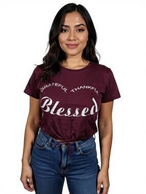 Blessed Thankful t shirt Cotton XL. Crop Top Christian Tie String Adjustable